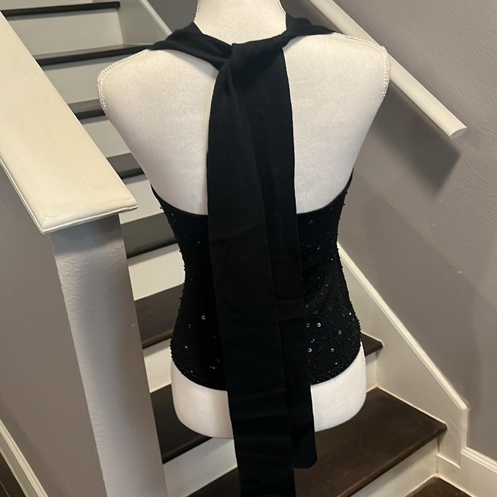 MODA International Black Sequin & Beads Embellished Sleeveless & Backless Top. - Picture 2 of 15